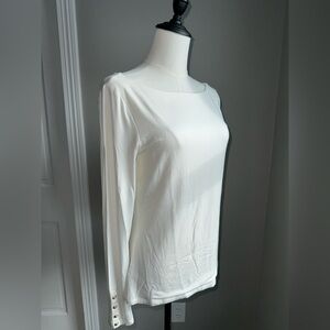 NWT Ann Taylor Medium Elegant Boat Neck Cream Long Sleeve Top